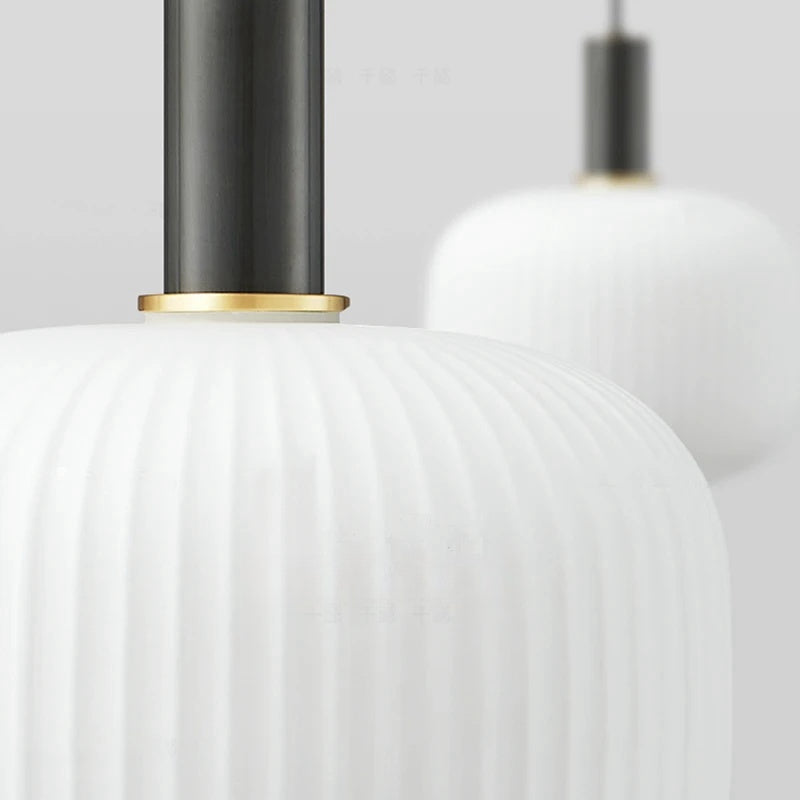 Modern Fluted Milk Glass Pendant Light, Frosted White