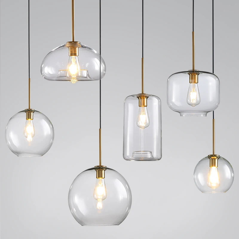 Nordic Simple Clear Glass Pendant Lights, Gold