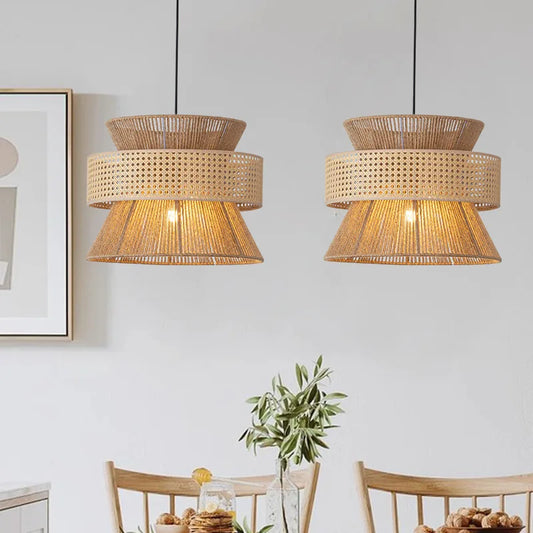 Farmhouse Large Drum Rattan Pendant Light