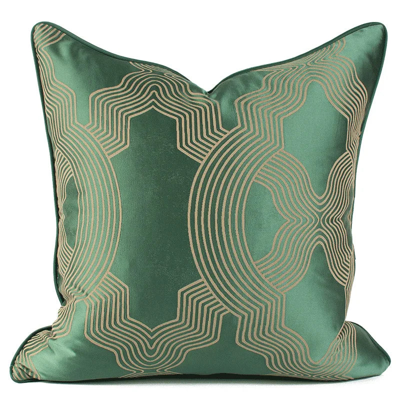 Emerald Green Geometry Jaquard Throw Pillow Case