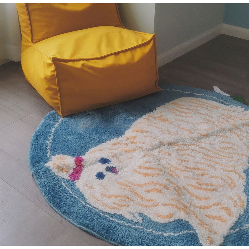 Alfombras circulares con mechones absorbentes y de felpa ultra suave con diseño de perros trenzados retro