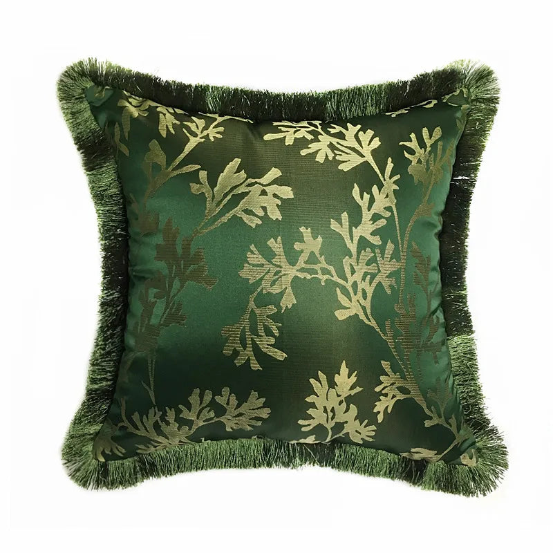 Oriental Art Bamboo Leaves Jacquaard Throw Pillow Case