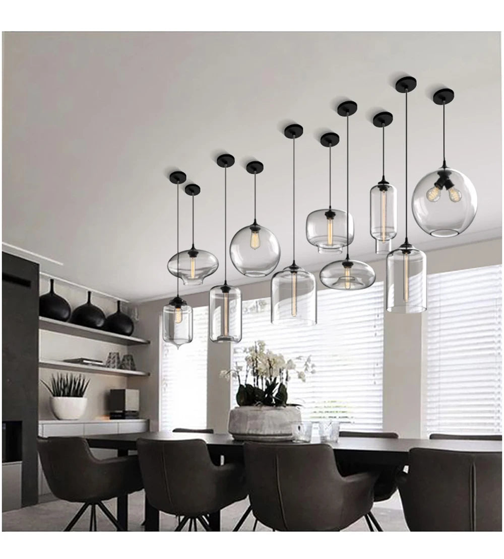 Nordic Simple Clear Glass Pendant Lights, Black