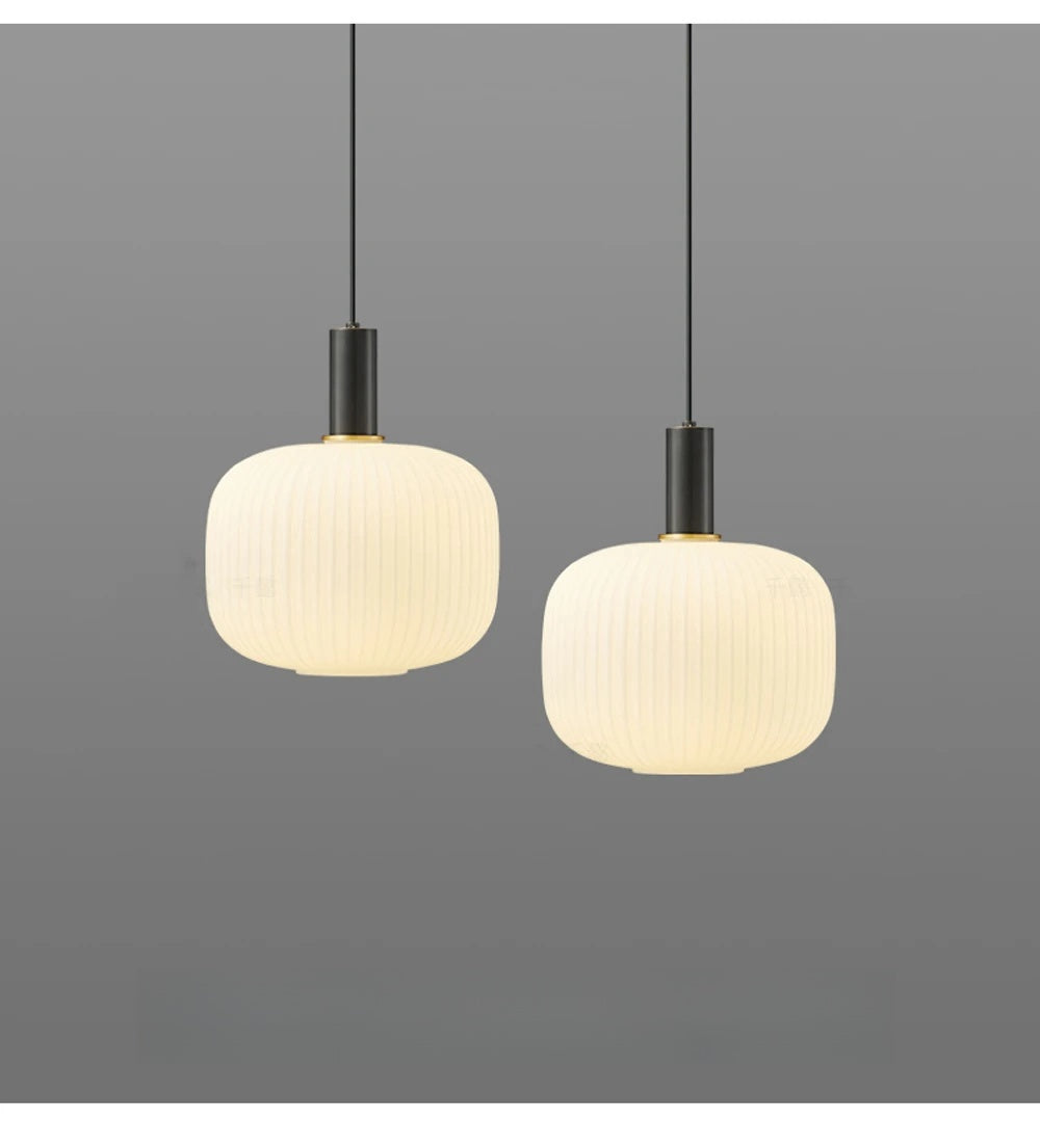 Modern Fluted Milk Glass Pendant Light, Frosted White