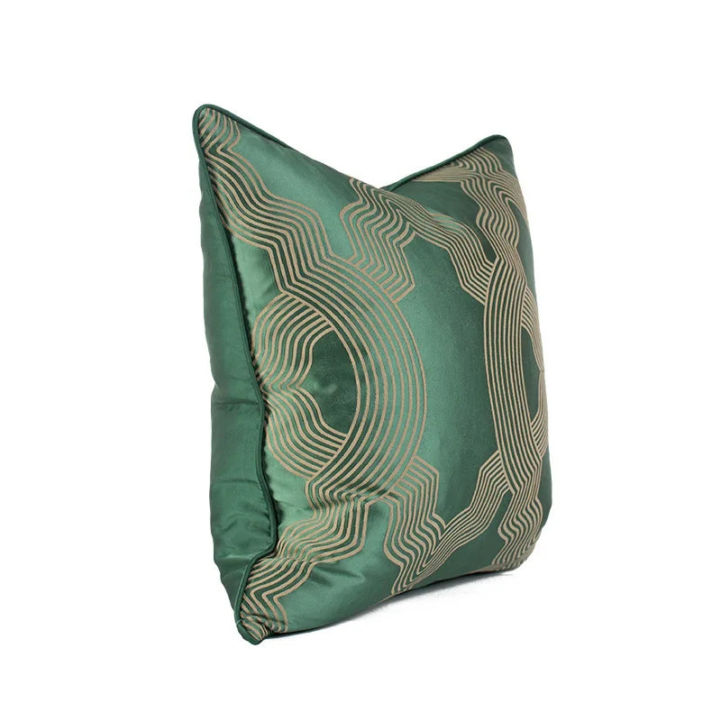 Emerald Green Geometry Jaquard Throw Pillow Case