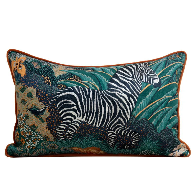 Medieval Jungle Giraffe and Zebra Embroidery Pillow Case