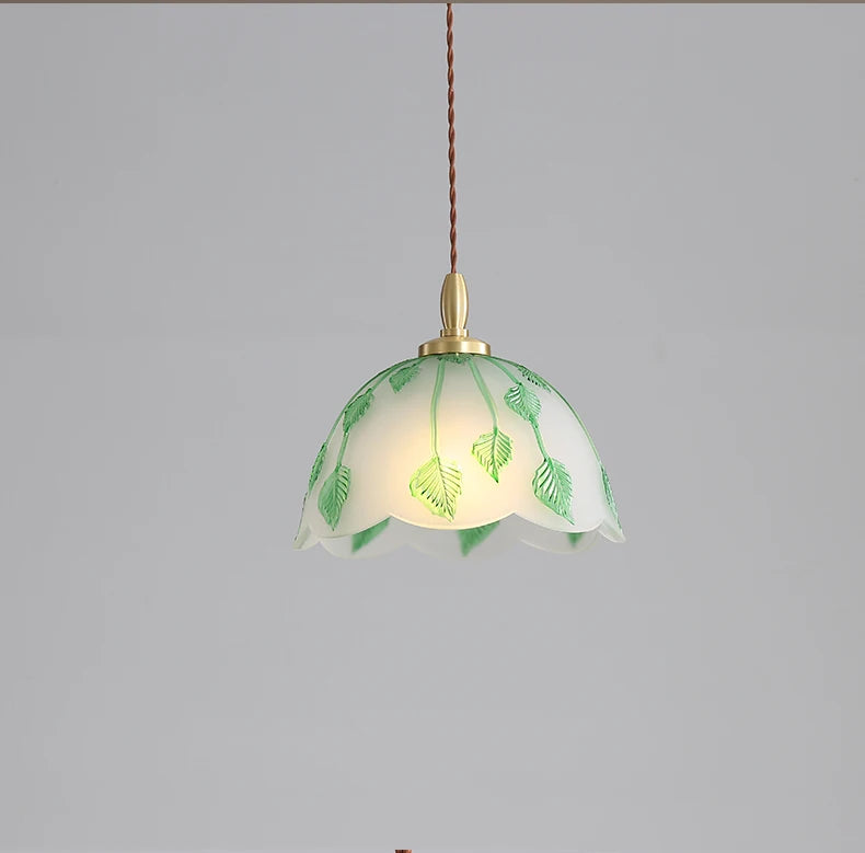 Copper Glass Pendant Light with Leaf Vine