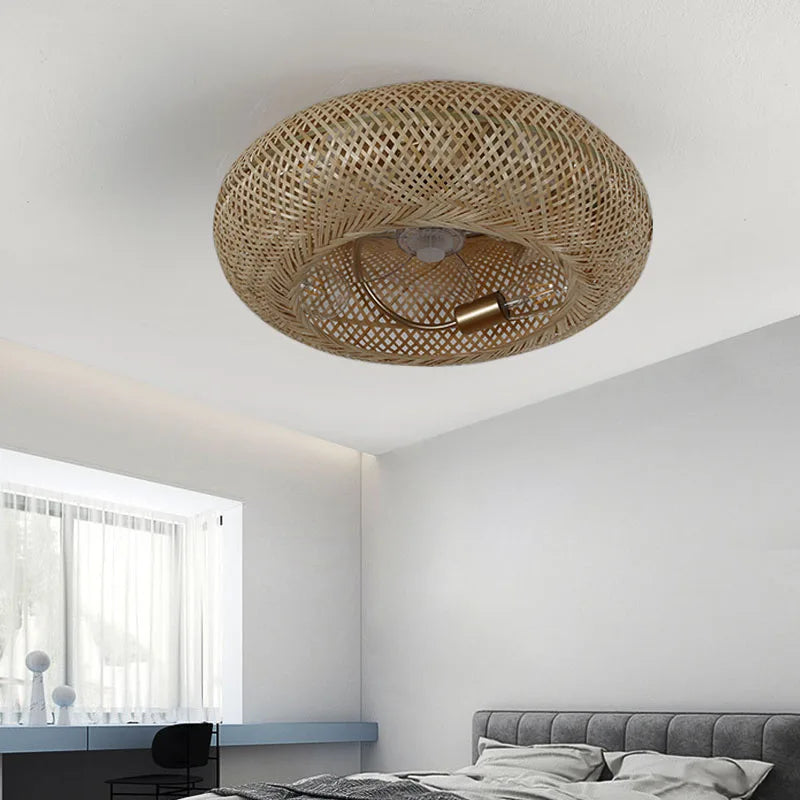 Natural Bamboo Rattan Woven Light with Ceiling Fans