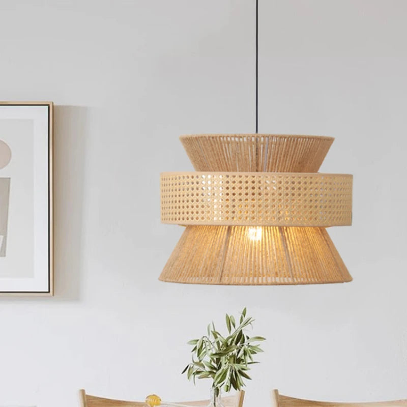 Farmhouse Large Drum Rattan Pendant Light