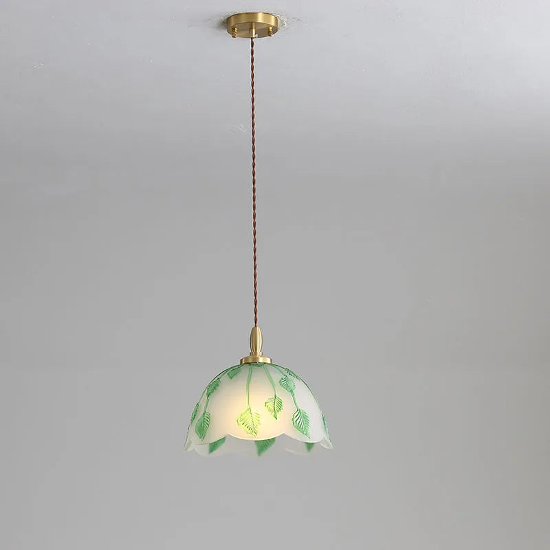 Copper Glass Pendant Light with Leaf Vine