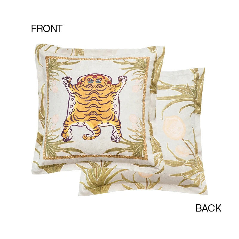 Mystical Monkey and Tibetan Tiger Throw Pillow Case