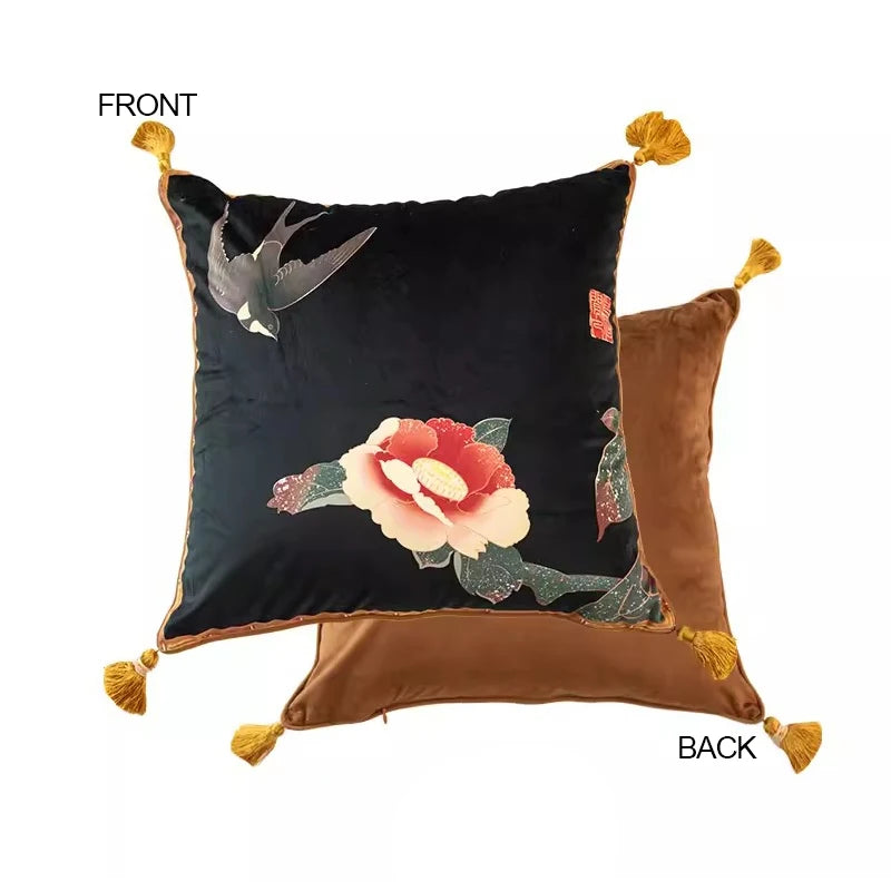 Swallow and Peony Flowers Throw Pillow Case