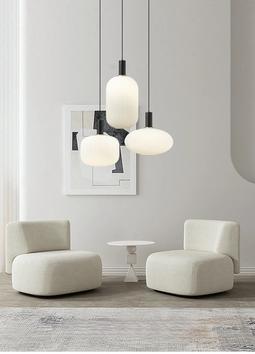 Modern Fluted Milk Glass Pendant Light, Frosted White