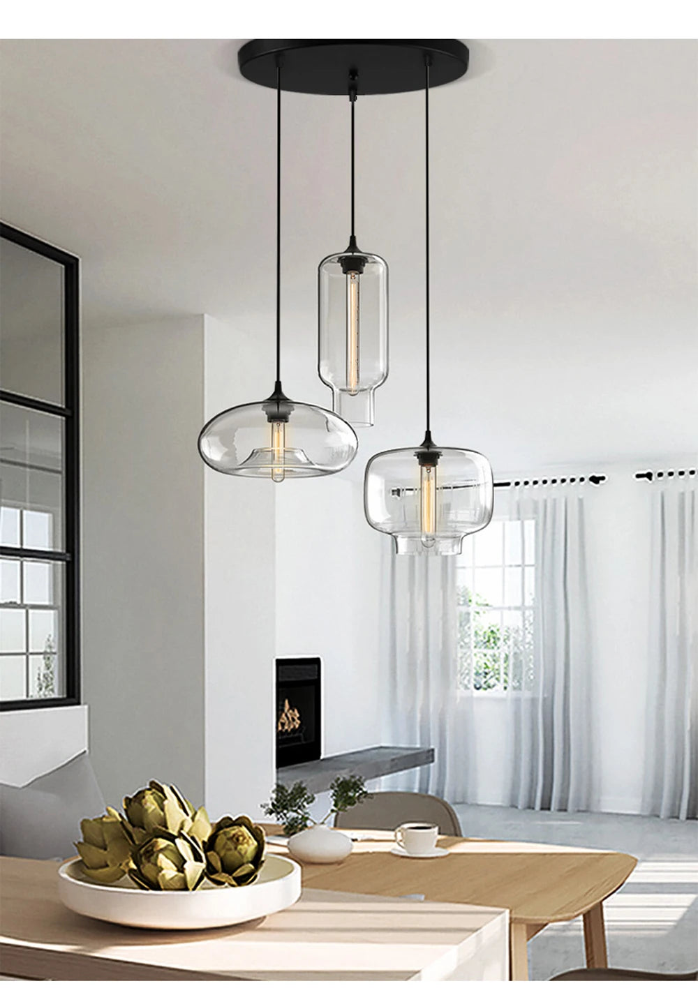 Nordic Simple Clear Glass Pendant Lights, Black