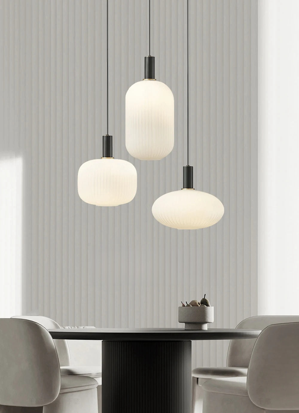 Modern Fluted Milk Glass Pendant Light, Frosted White