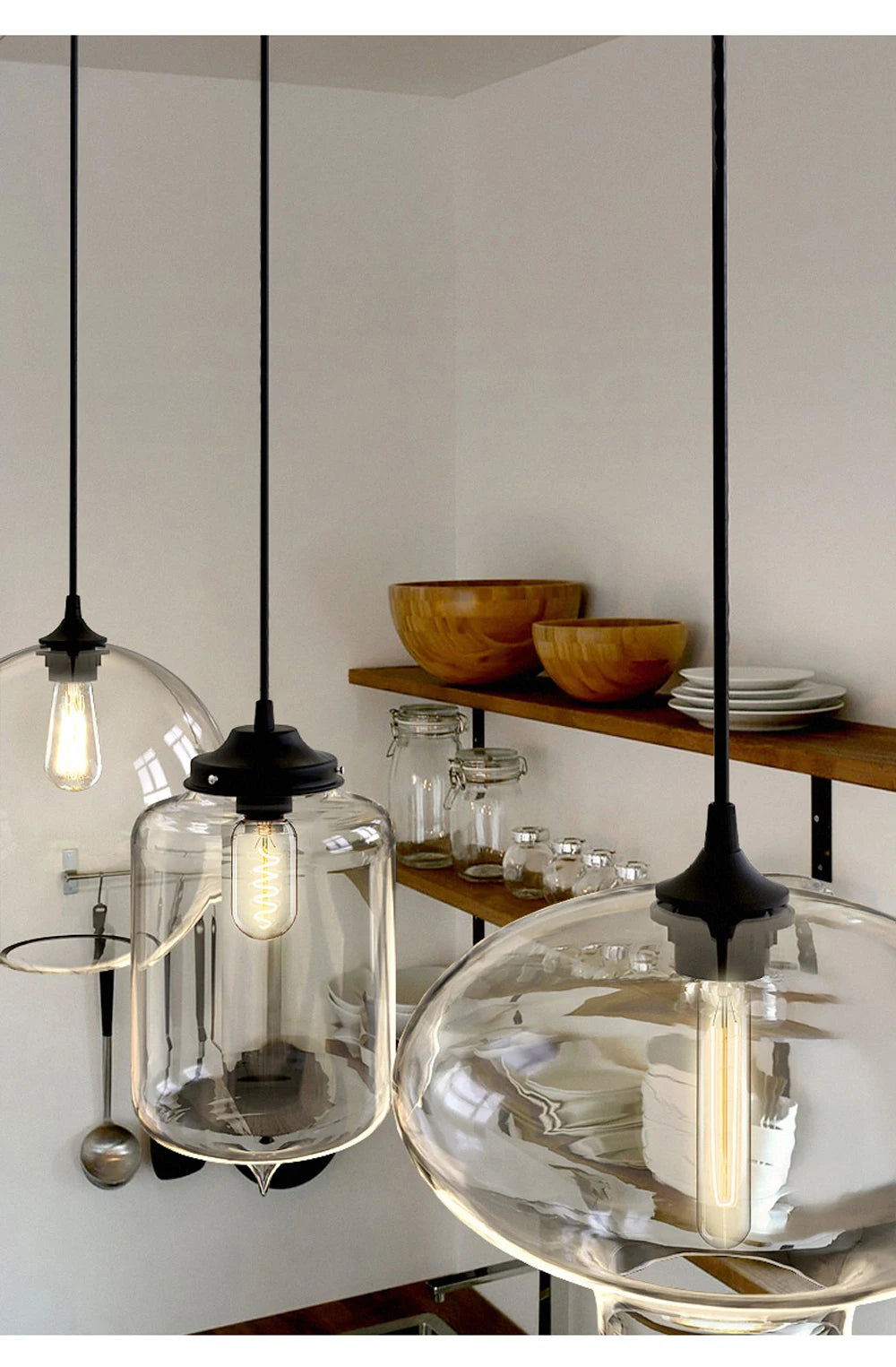 Nordic Simple Clear Glass Pendant Lights, Black