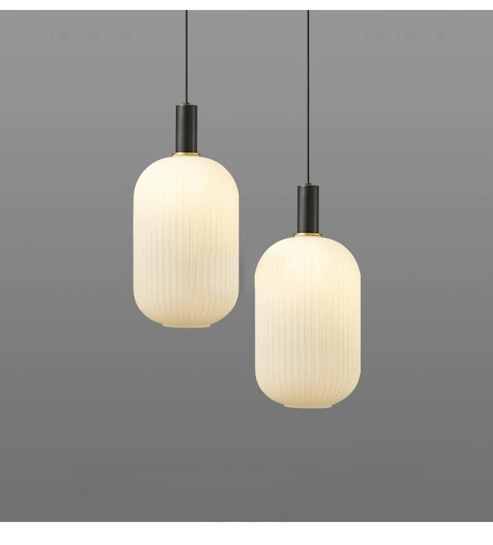 Modern Fluted Milk Glass Pendant Light, Frosted White