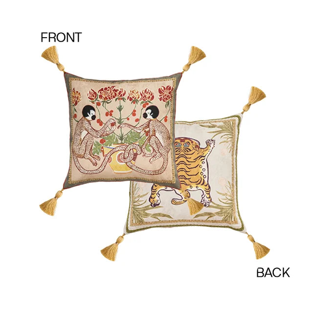 Mystical Monkey and Tibetan Tiger Throw Pillow Case