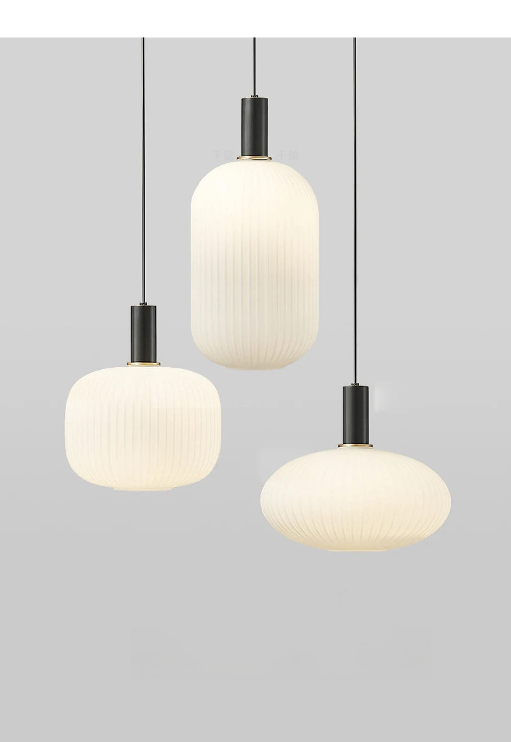 Modern Fluted Milk Glass Pendant Light, Frosted White