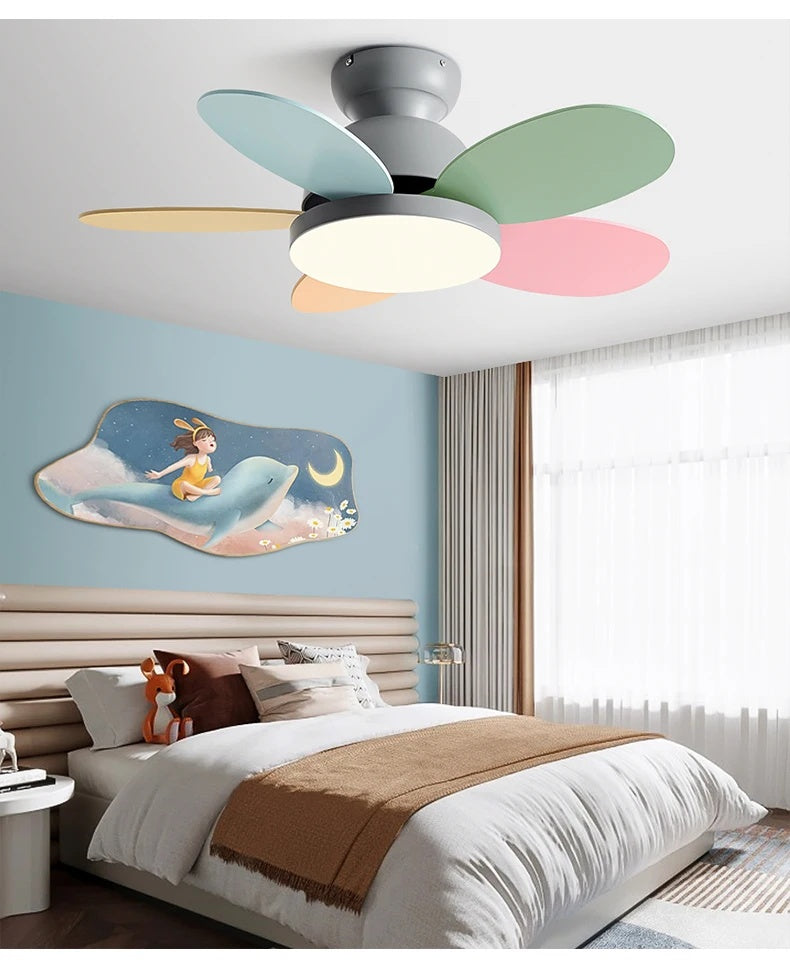 Remote-Controlled Colorful Chandelier Fan for Kids' Bedrooms