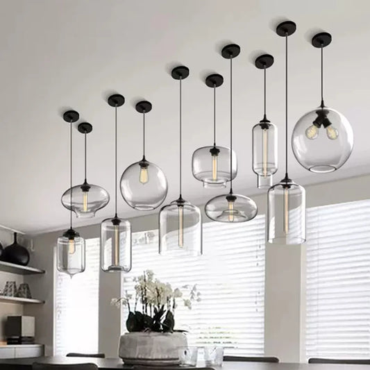 Nordic Simple Clear Glass Pendant Lights, Black