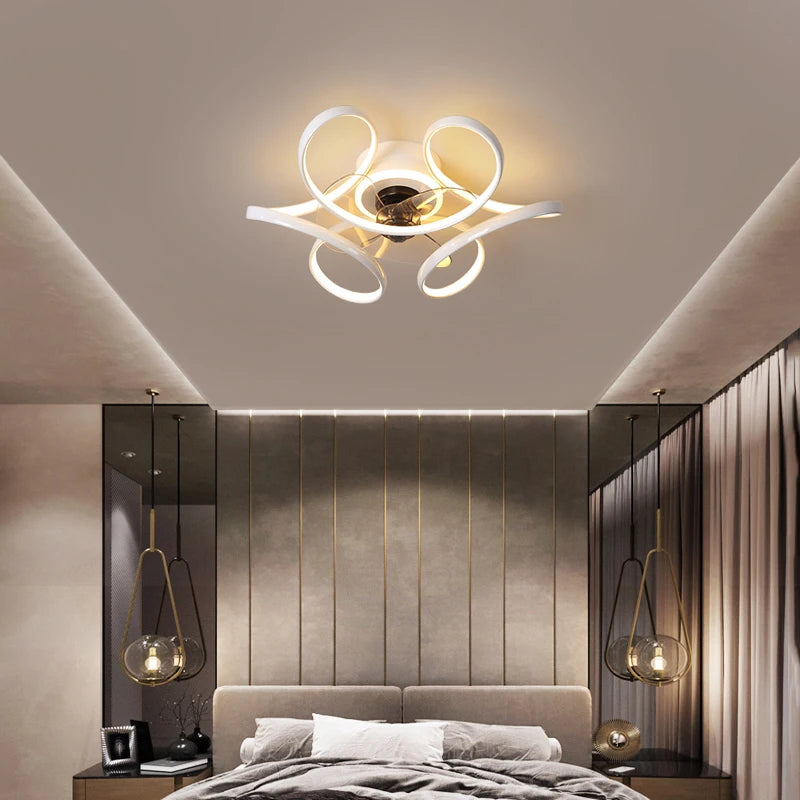 Modern Nordic Ceiling Fans with Twisted LED Lights & Remote Control