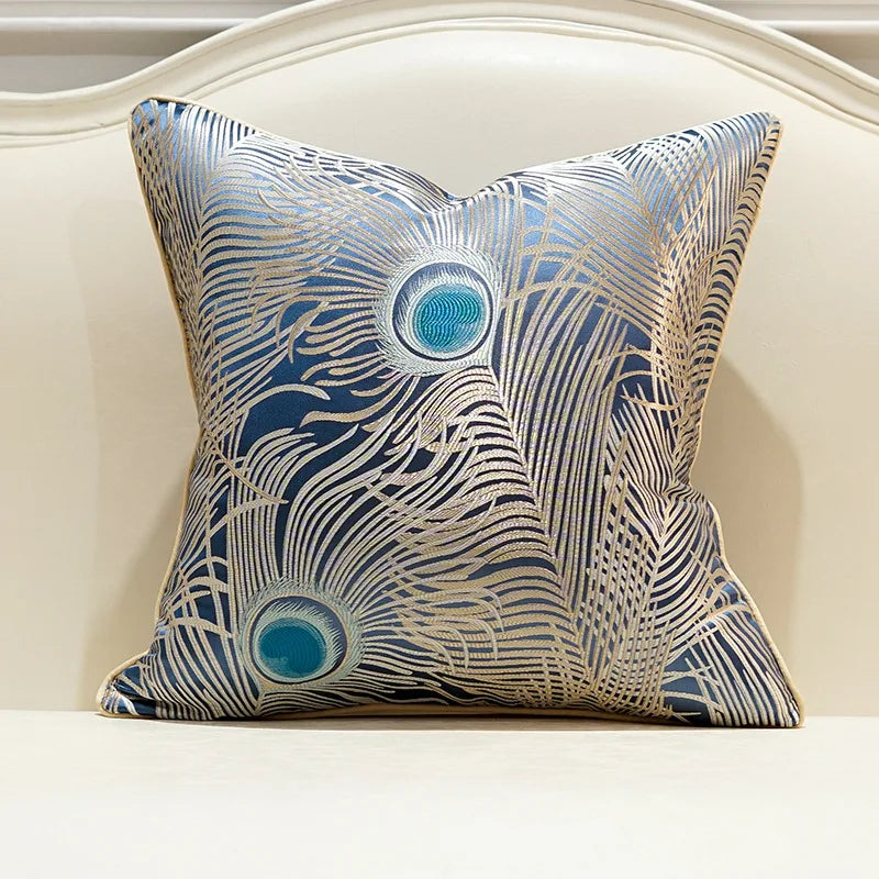 Peacock Feather Embroidery Throw Pillow Case