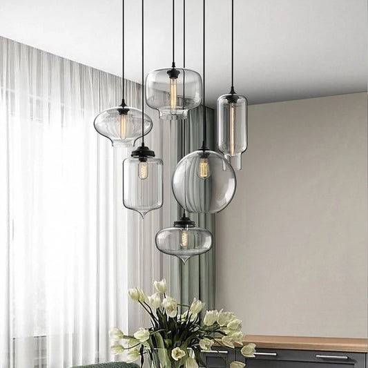 Nordic Simple Clear Glass Pendant Lights, Black