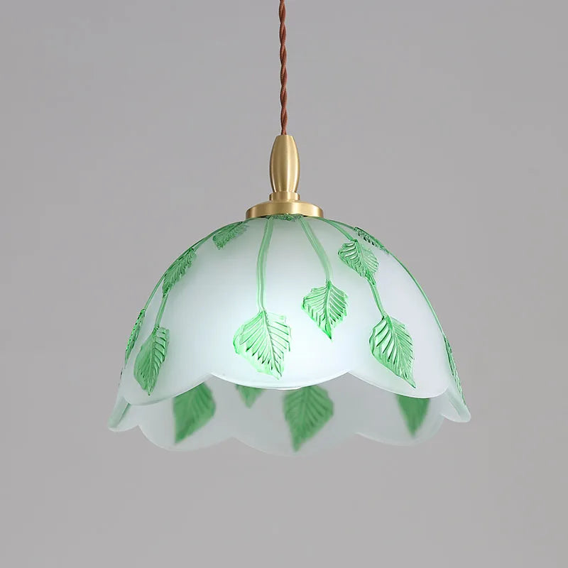 Copper Glass Pendant Light with Leaf Vine