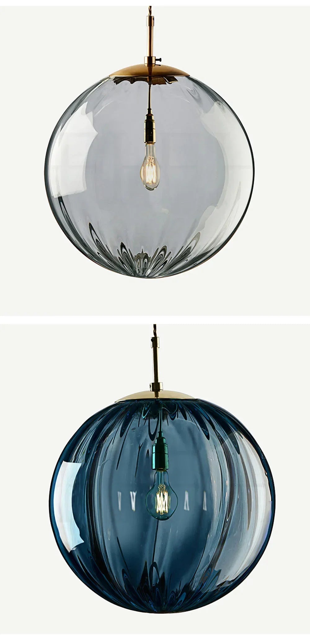 Chic Fluted Glass Globe Pendant Lights over Kitchen Island
