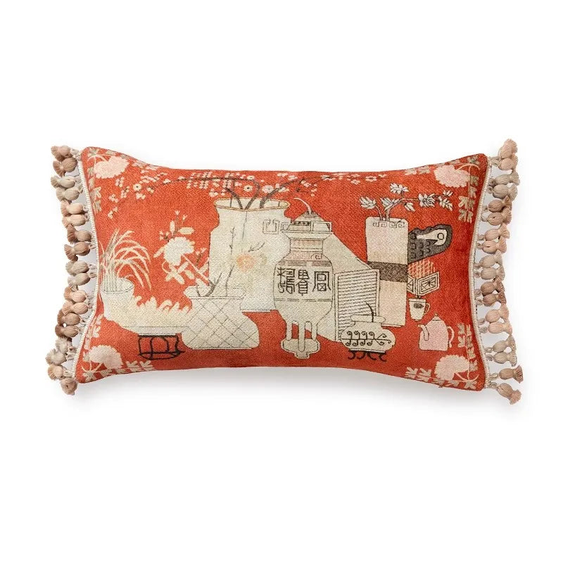 Spanish Orange Lumbar Pillow Case with Tassel