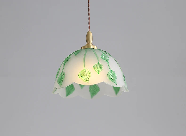 Copper Glass Pendant Light with Leaf Vine