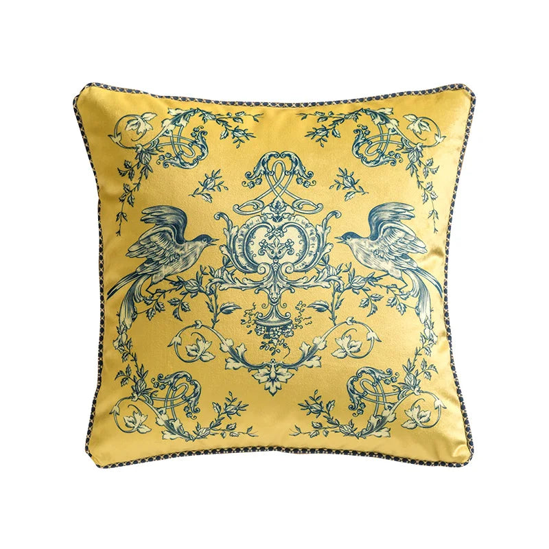 Bird and Floral Ruffled Throw Pillow Case