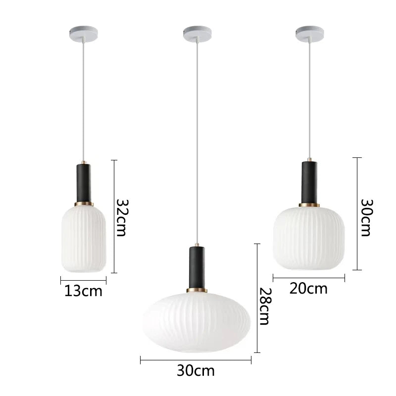 Modern Fluted Milk Glass Pendant Light, Frosted White