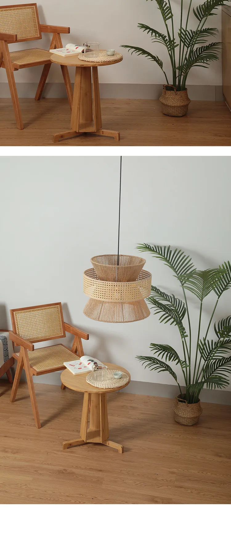 Farmhouse Large Drum Rattan Pendant Light