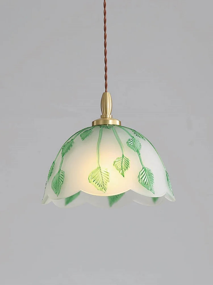 Copper Glass Pendant Light with Leaf Vine