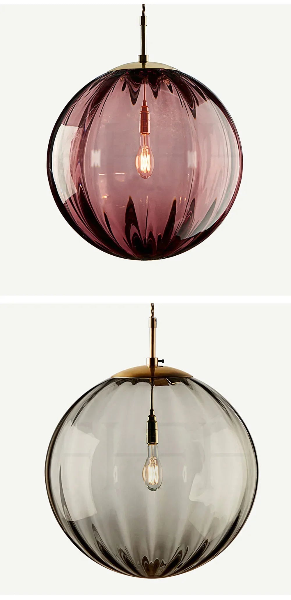 Chic Fluted Glass Globe Pendant Lights over Kitchen Island