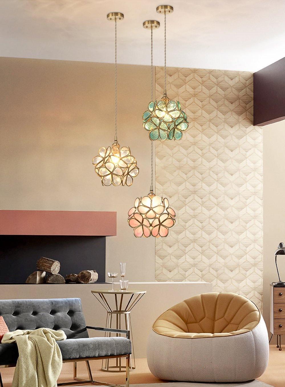 Glass Petal Pendant Light with Brass