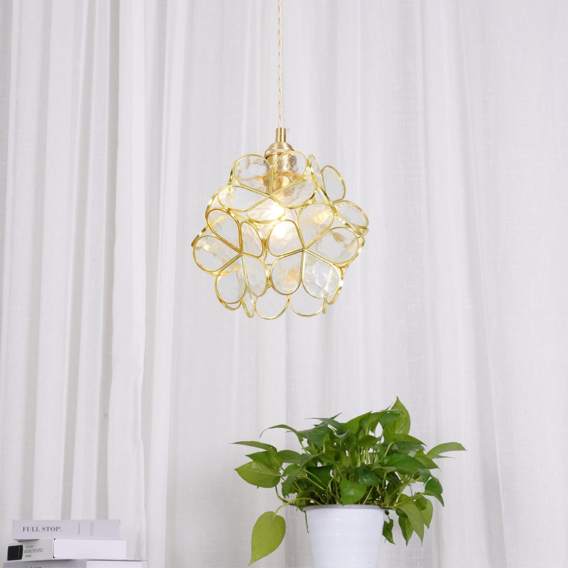 Glass Petal Pendant Light with Brass