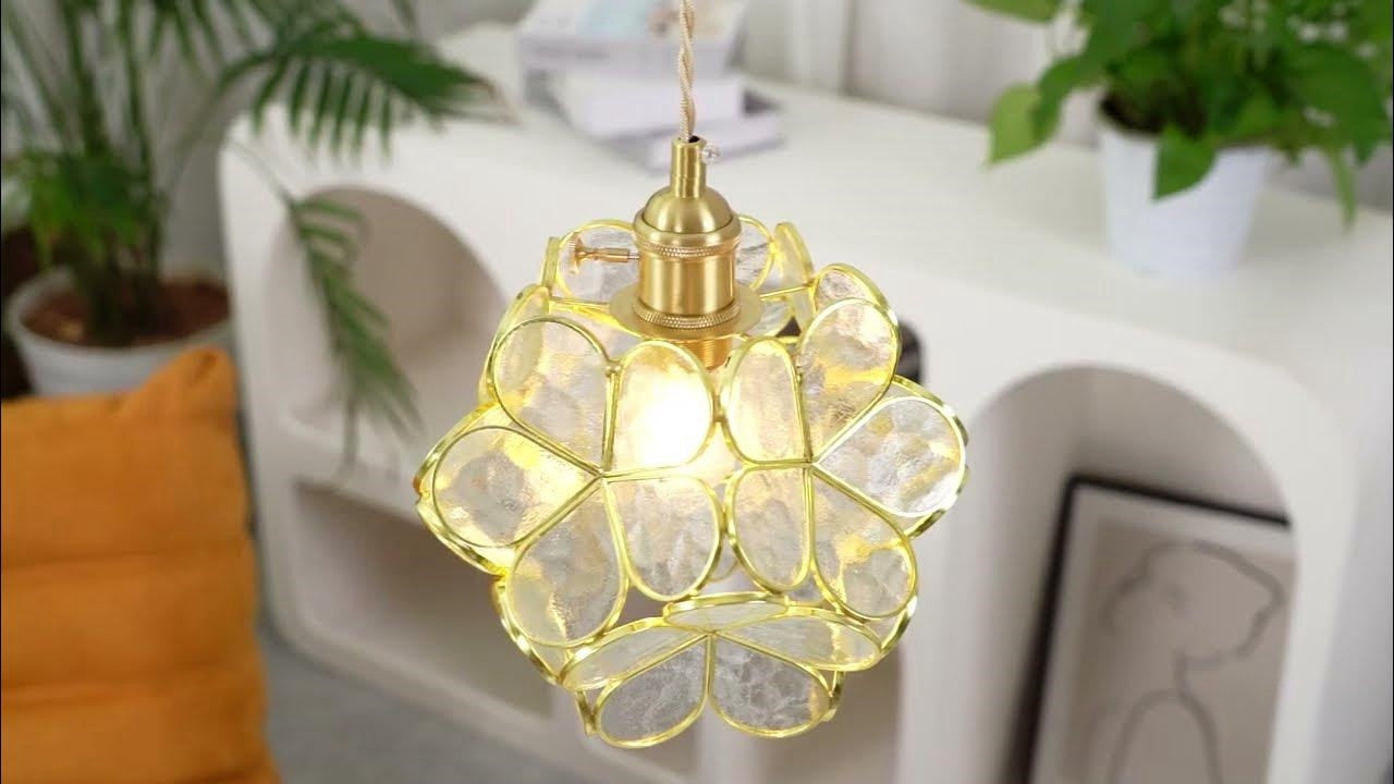 Glass Petal Pendant Light with Brass