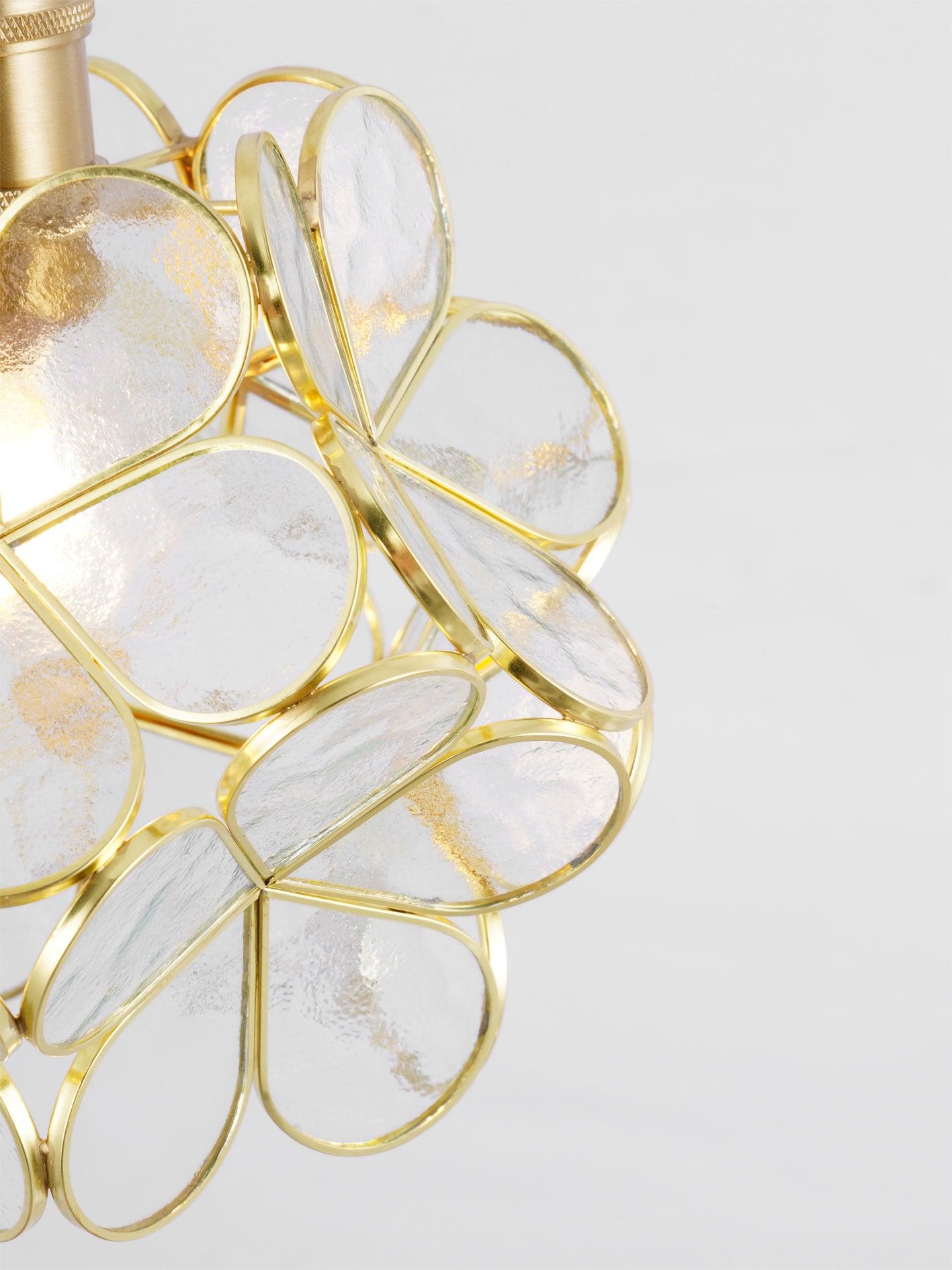 Glass Petal Pendant Light with Brass