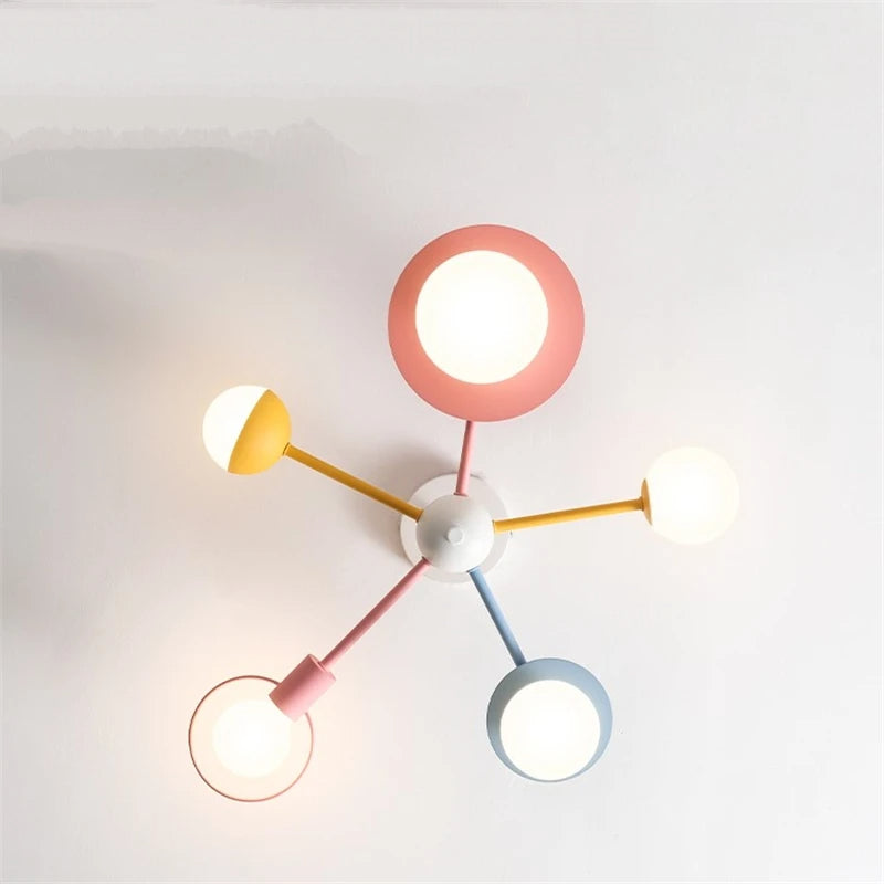 Modern Bedroom Milk Glass Ball Semi Flush Chandelier for Kids