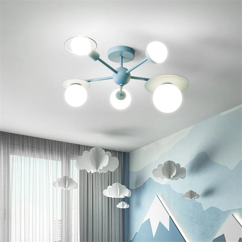 Modern Bedroom Milk Glass Ball Semi Flush Chandelier for Kids