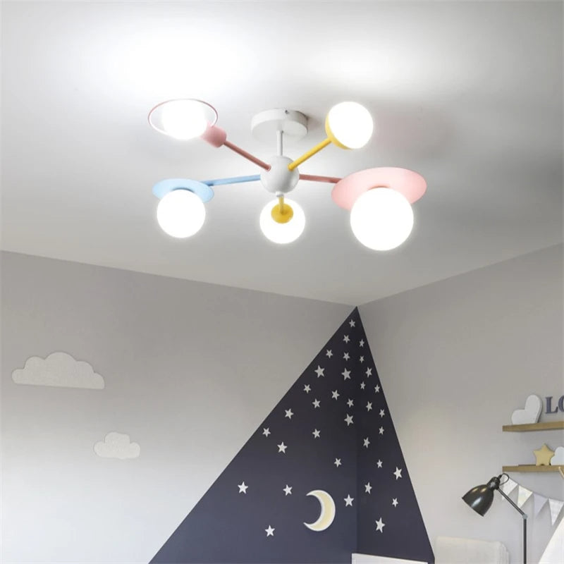 Modern Bedroom Milk Glass Ball Semi Flush Chandelier for Kids