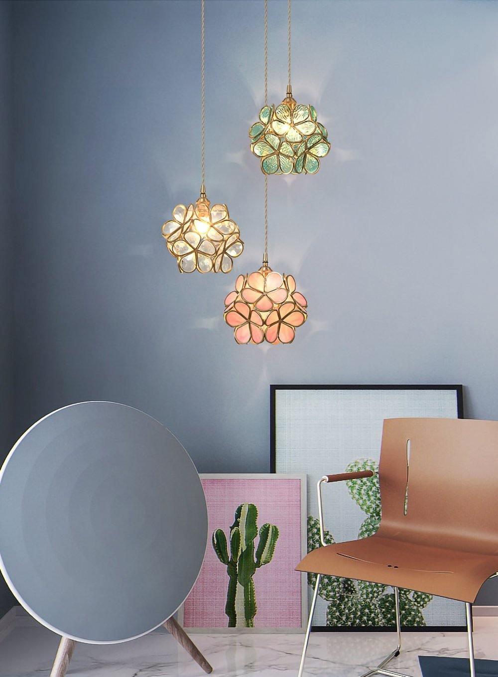 Glass Petal Pendant Light with Brass