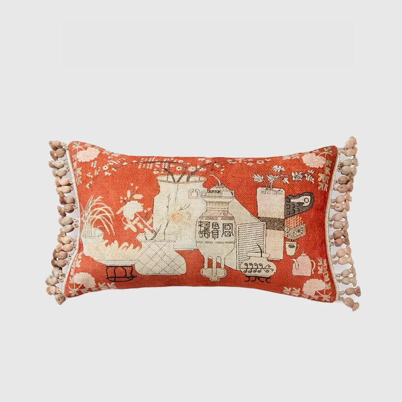 Spanish Orange Lumbar Pillow Case with Tassel