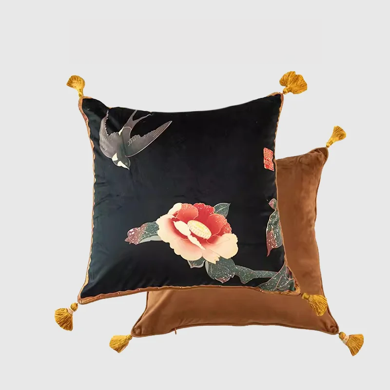 Swallow and Peony Flowers Throw Pillow Case