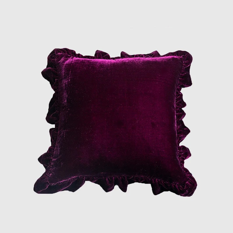 Antique Purple Velvet Ruffled Throw Pillow Case