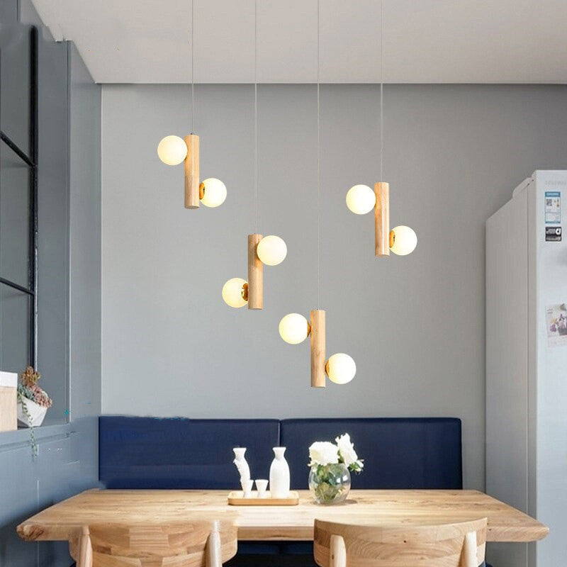 Nordic Cute Wood Glass Pendant Lights