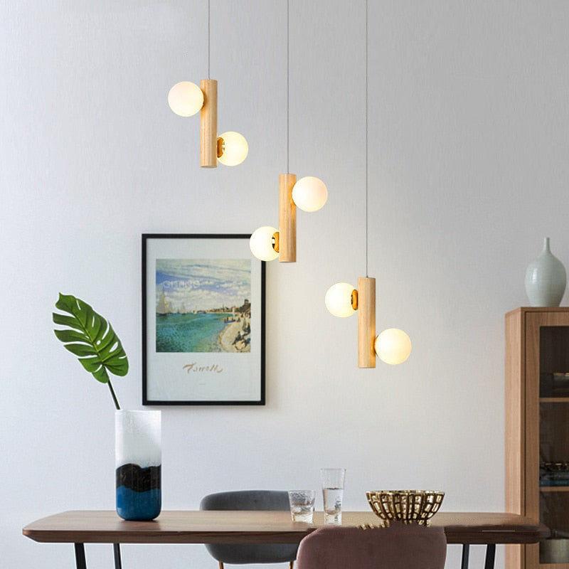 Nordic Cute Wood Glass Pendant Lights